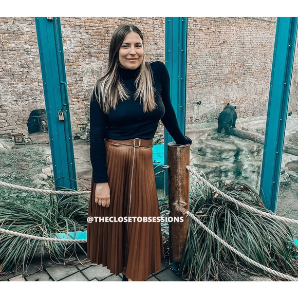 ZARA High-Waisted Whiskey Brown Pleated Midi Skirt NWT - Picture 13 of 16